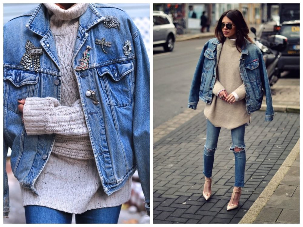 jaqueta jeans com broches